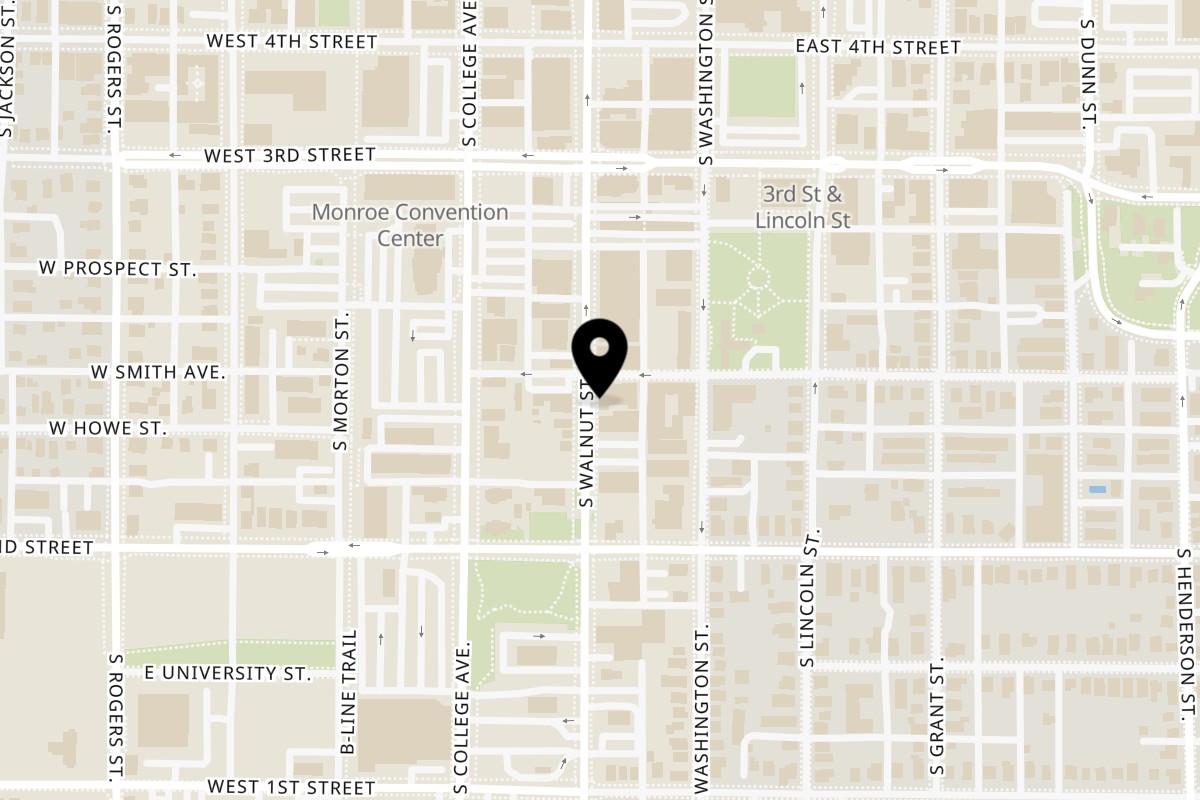 Map showing the location of The Chocolate Moose Bloomington on 405 S Walnut St in Bloomington